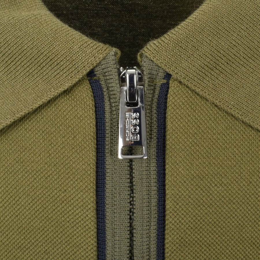 BOSS X Porsche Quarter Zip Polo Green | Mainline Menswear